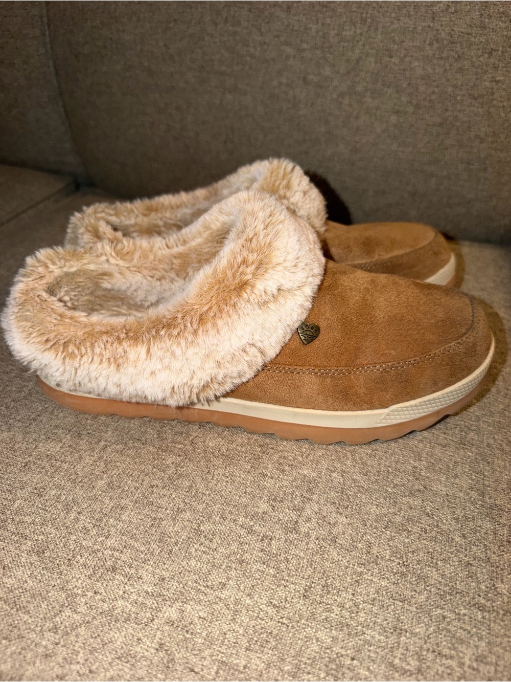 BOBS from Skechers Faux-Fur Suede Slip-On Slippers - Tan